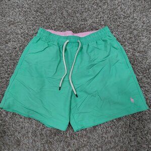 Polo Ralph Lauren Swim Trunks Mens Medium Light Green Mesh Lined Pony 5" Preppy